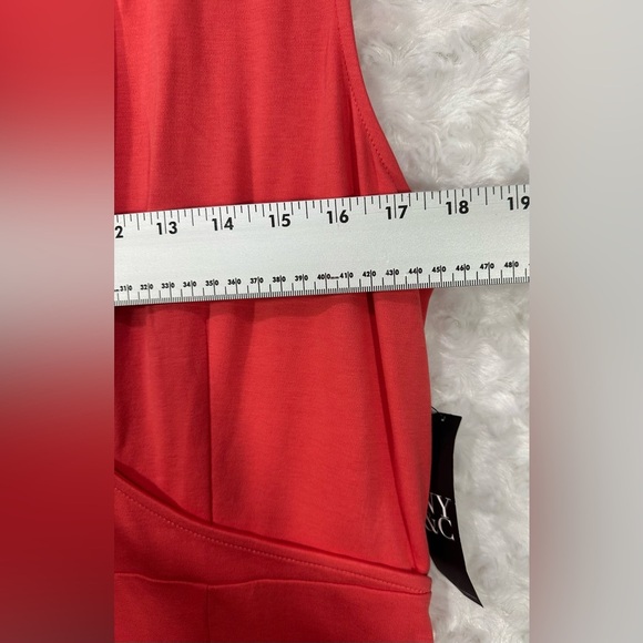 New York & Co Women’s XL Tall Fit & Flare V neck Coral Midi Dress - Picture 4 of 9